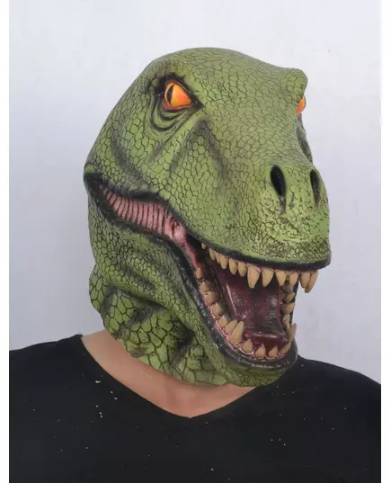 Grön dinosaurielatexmask vuxen