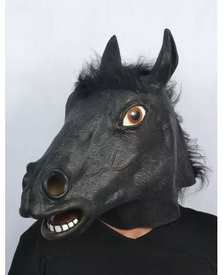 Svart latexmask hästhuvud vuxen