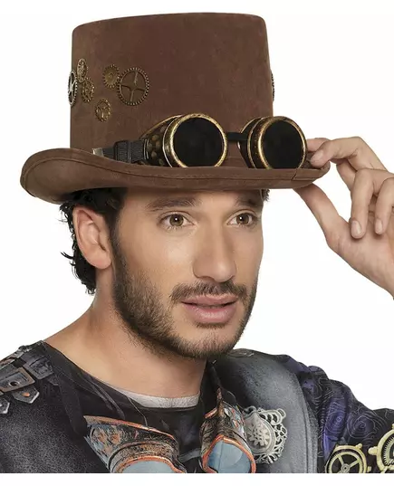 Brun hög hatt med kugghjul och glasögon Steampunk vuxen