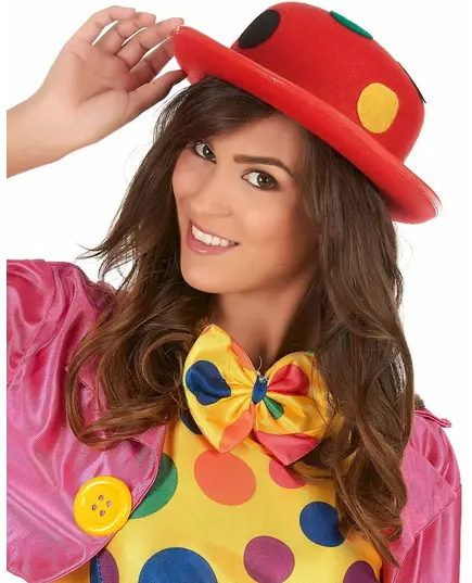 Röd plommonstopshatt med prickar för clown, vuxen