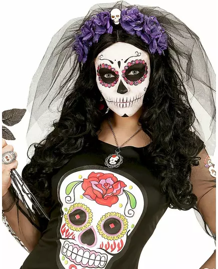 Lila blomsterhuvudbonad med dödskalle för dam, Dia de los muertos