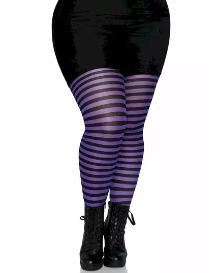 Svart- och lilrandiga strumpbyxor dam plus size, Storlek: X-Large/XX-Large (48-52)