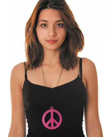 Halsband med peace-hänge neonrosa vuxen