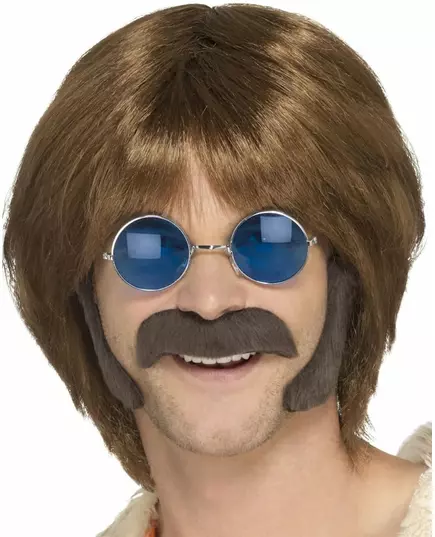 Brunt hippie-set med mustasch och polisonger herr