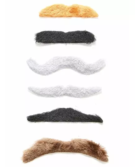 Set med 6 självhäftande mustascher vuxen