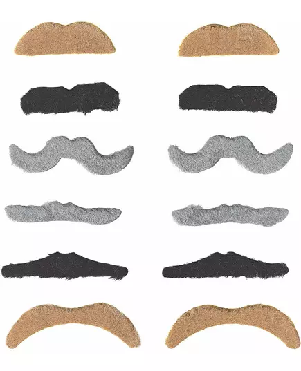Set med 12 mustascher för vuxna