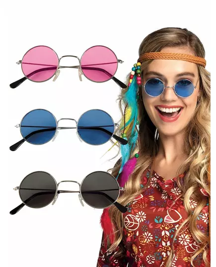 Set med 3 runda hippieglasögon för vuxen