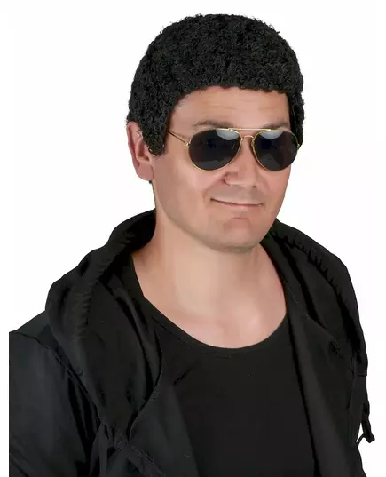 Svart lockig peruk herr