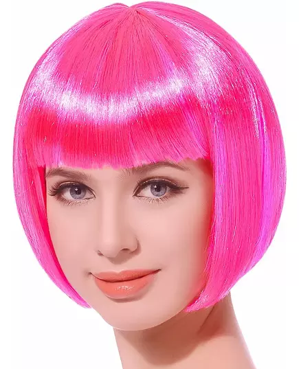 Kort neonrosa peruk dam