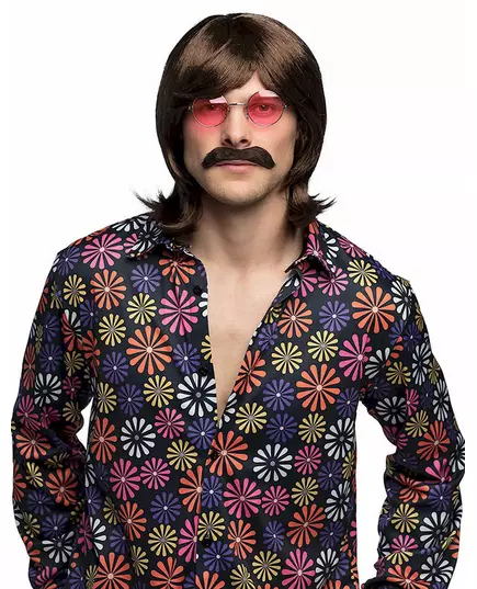 Brun peruk och mustasch herr