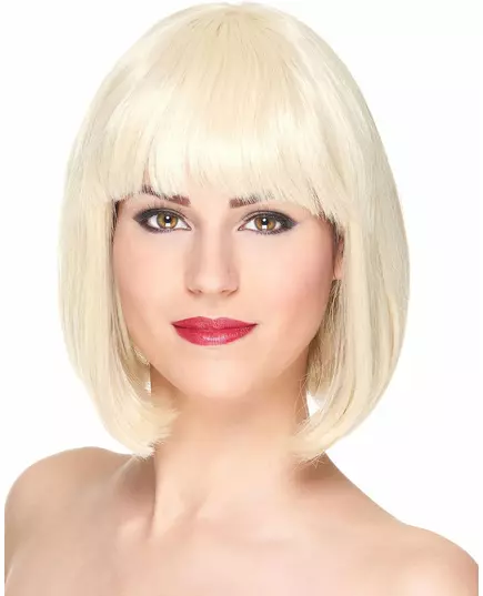 Lyxperuk blond kort page med lugg dam