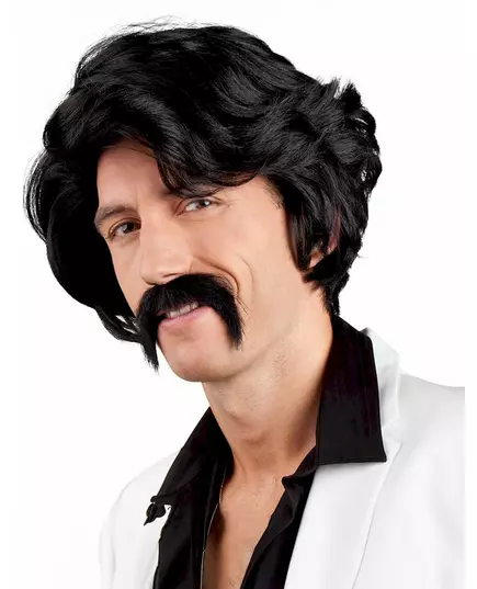 Svart peruk med mustasch för herr