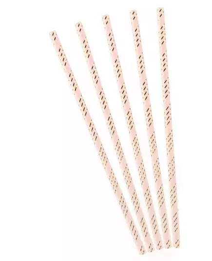 10 rosa pappsugrör med metalliska guldränder 19,5 cm