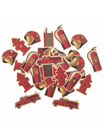 100 papperskonfettibitar brandman i rött och guld 2 till 4,5 cm