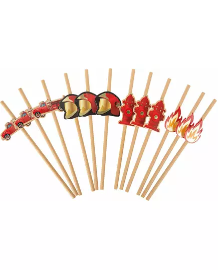 12 sugrör brandman kraft och röda 19,5 cm