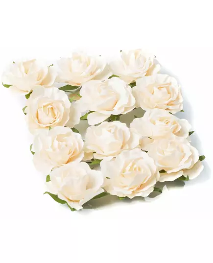 12 elfenbensfärgade rosor att fästa, 3,5 cm