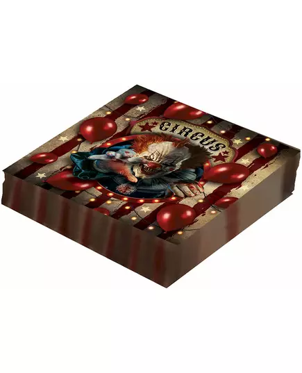 12 Halloween-clownservetter i papper 33 x 33 cm