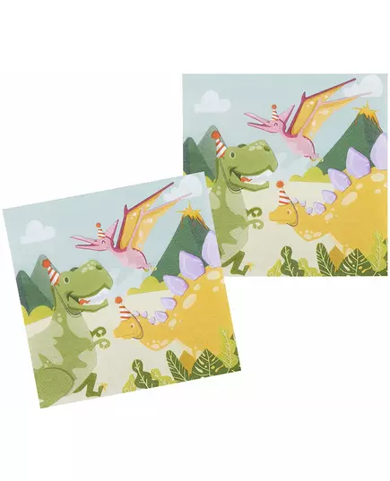 12 Dino Party-pappersservetter 33 x 33 cm