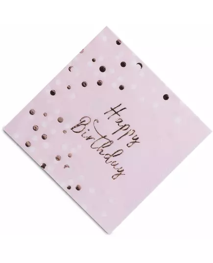 16 Happy Birthday pappersservetter konfetti roséguld 33 x 33 cm