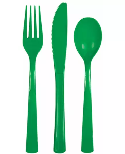 18 gröna plastbestick, smaragdgröna