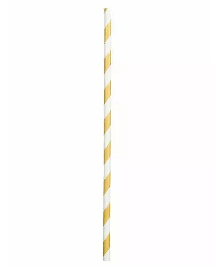 20 randiga guldfärgade papperssugrör 20 cm