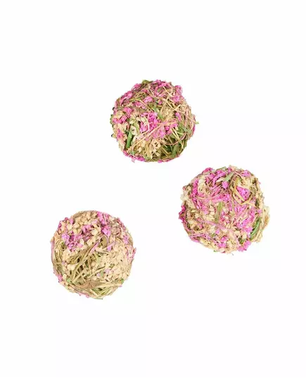 4 dekorationsbollar med vita och rosa naturblommor 5 cm