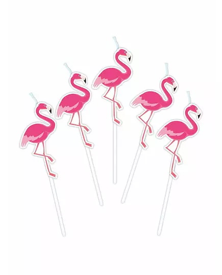 5 flamingo party-ljus på pinnar 3 cm