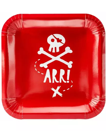 6 Röda papperstallrikar piratfest 20 cm