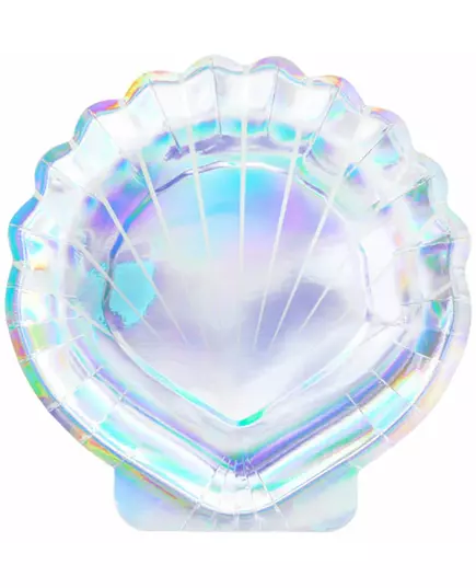 6 holografiska papperstallrikar i snäckform 18,5 cm