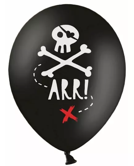 6 svarta latexballonger med piratfestmotiv 30 cm