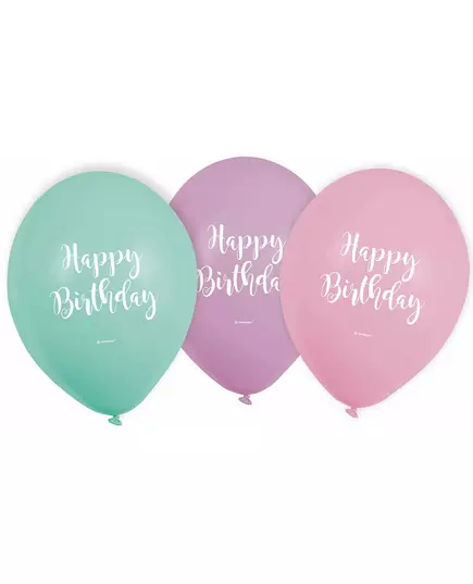 6 pastellfärgade latexballonger Happy Birthday 22,8 cm