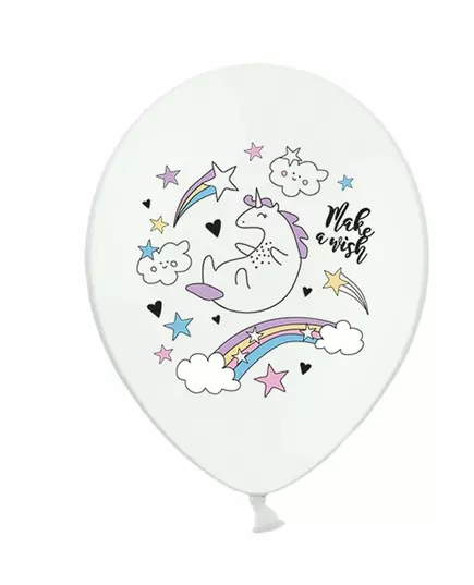 6 vita latexballonger med enhörning 30 cm