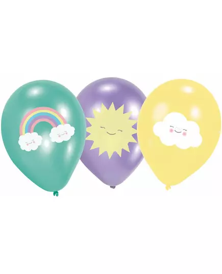 6 latexballonger Litet moln mint, lila och gul, 27,5 cm