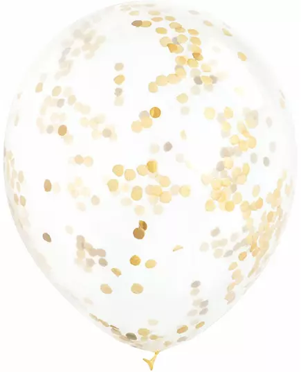 6 transparenta latexballonger med ockragyllene konfetti 30 cm