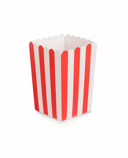 6 röda och vita popcornkartonger i kartong 7 x 12,5 cm