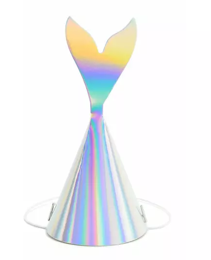 6 holografiska festhattar med sjöjungfrustjärt 8 x 18 cm