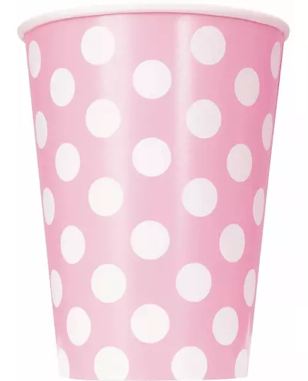 6 rosa pappmuggar med vita prickar 354 ml