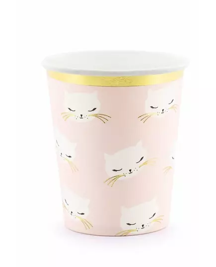 6 rosa och vita pappermuggar med kattungar 200 ml
