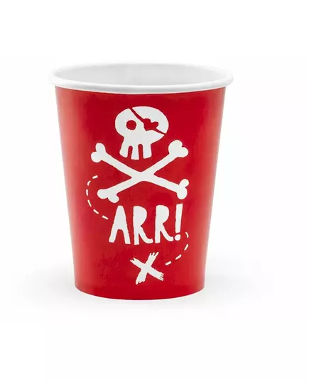 6 röda pappmuggar piratfest 220 ml