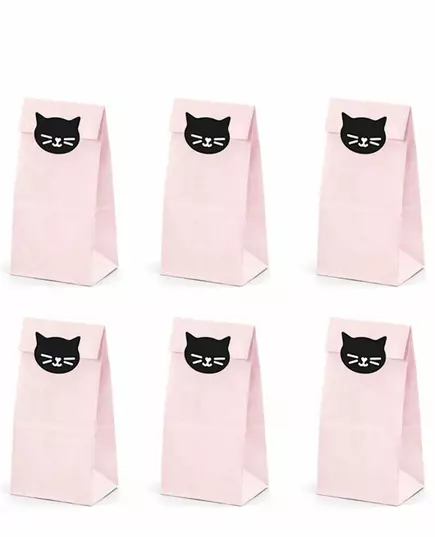 6 rosa papperspresentpåsar med kattungar 8 x 18 x 6 cm