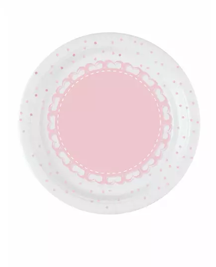 8 papperstallrikar med rosa hjärtan 18 cm