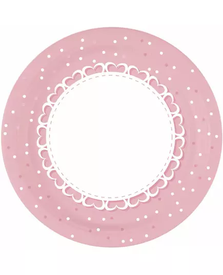 8 papperstallrikar med rosa hjärtan 23 cm