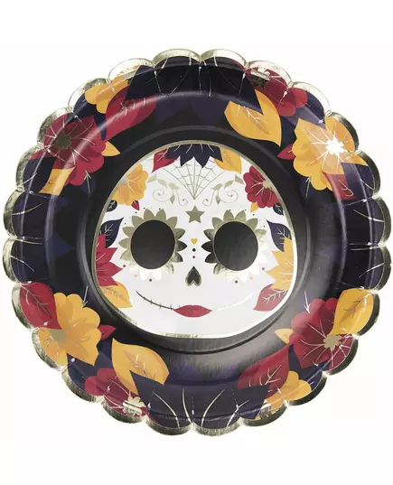 8 festongkantade papperstallrikar Dia de los muertos 23 cm