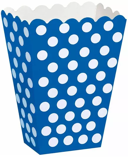 Blå popcornaskar med vita prickar