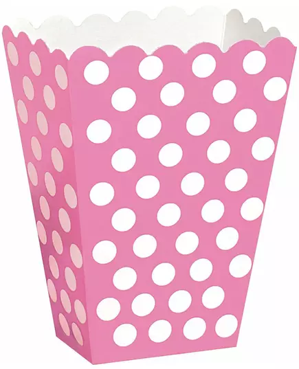 8 rosa popcornaskar med vita prickar