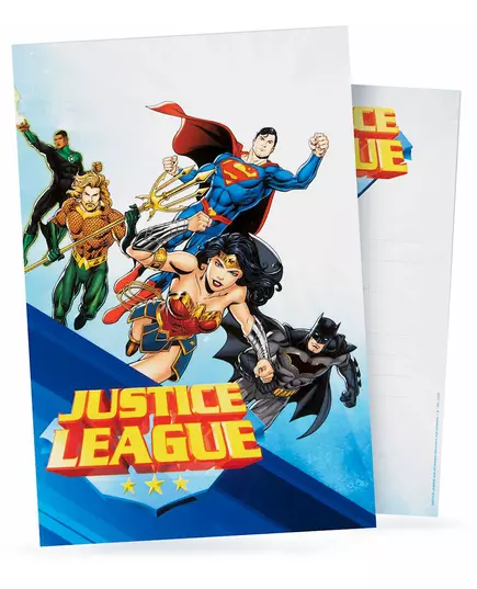 8 inbjudningskort med kuvert Justice League™ 10 x 16 cm
