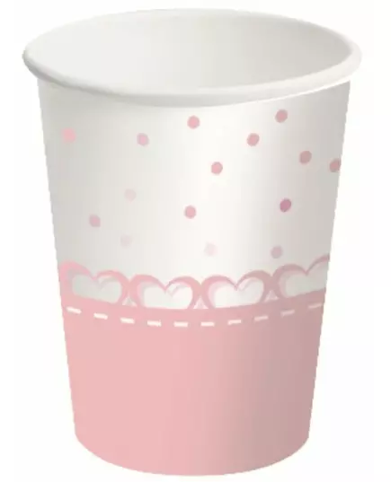 8 pappmuggar med rosa hjärtan 250 ml