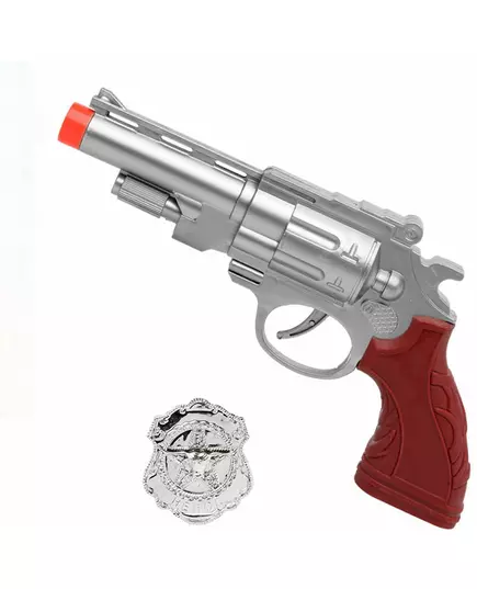 Silverfärgad pistol med polisbricka