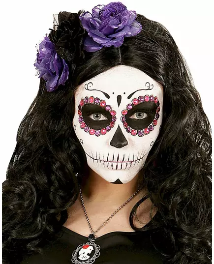 Hårband med lila och svarta blommor dam Dia de los muertos