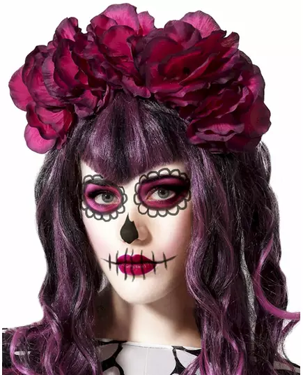 Hårband med stora rosa blommor Dia de los muertos dam